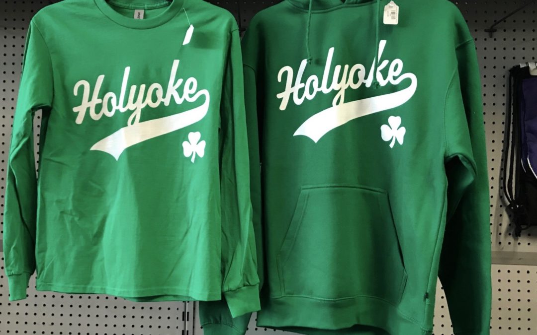 The “Original Holyoke Shamrock Hooded Sweatshirts and T-Shirts are back in stock.